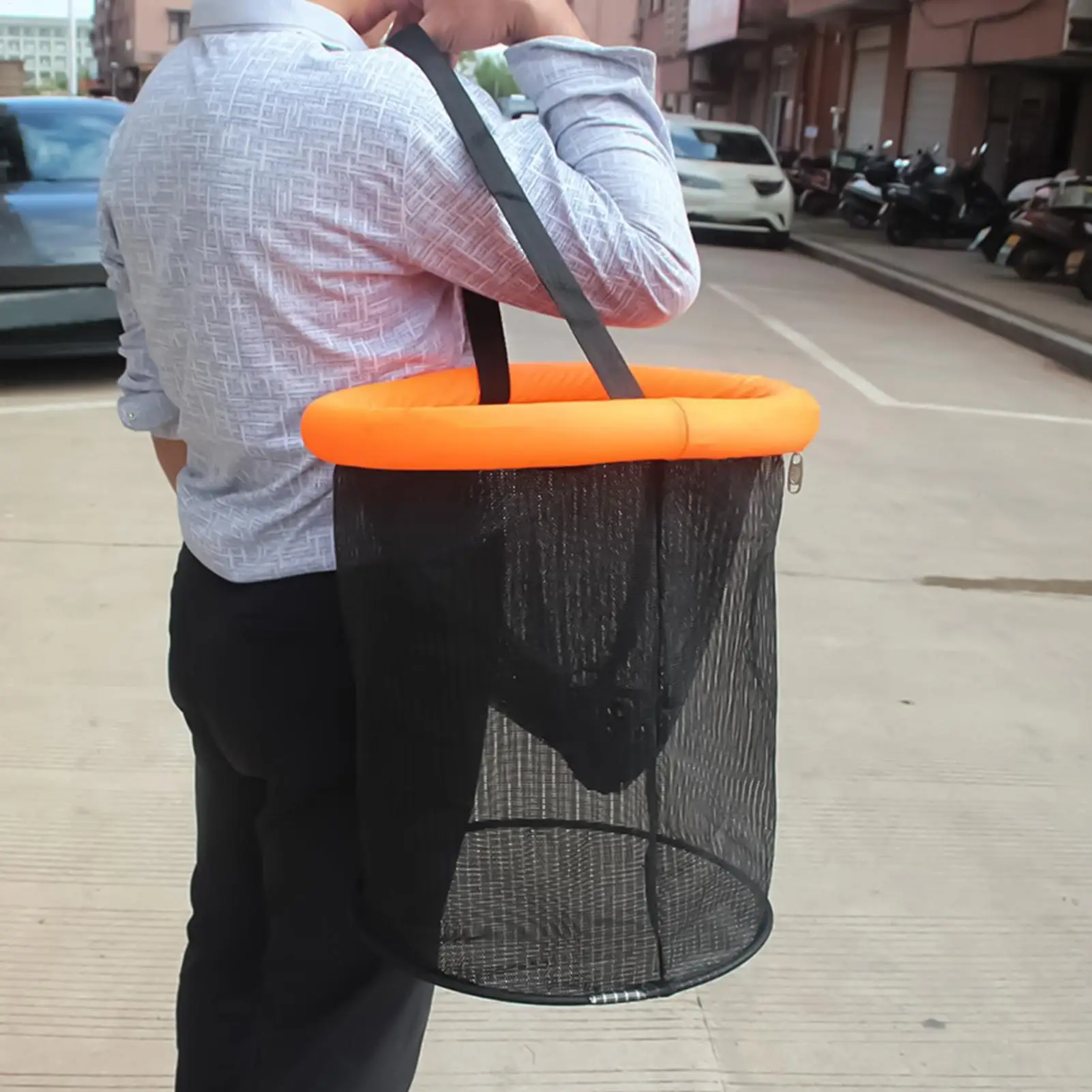 Fishing Basket Folding Mesh Bait Holder Portable Floating Mesh Basket With Drawstring For Crayfish Catfish Lures Storage Fly