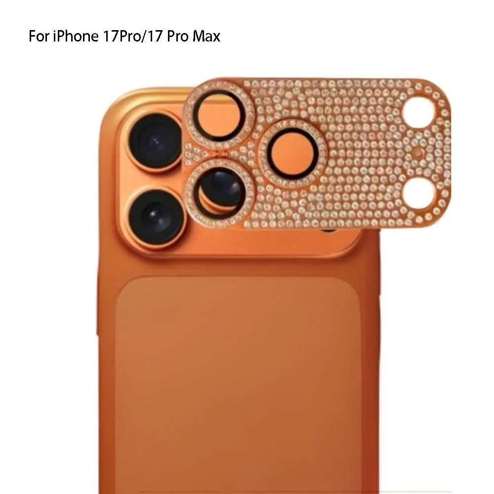 Hollow out Diamond Encrusted Lens Protector Orange Full Cover Camera Lens Cover Anti Scratch HD for iPhone 17Pro/17 Pro Max