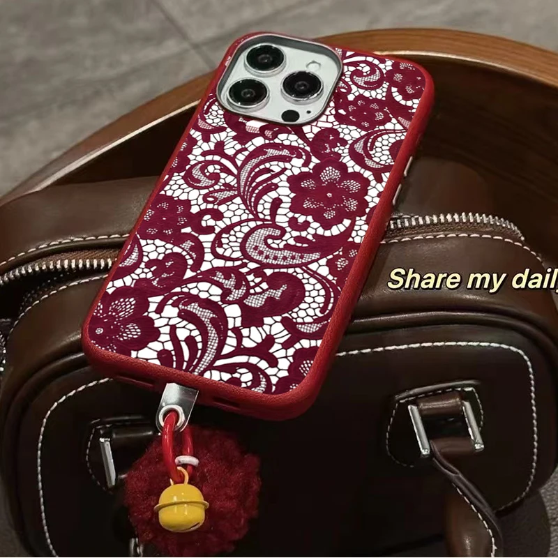 Red Lace Trendy Pattern Soft TPU Phone Case For iPhone 17 16 15 14 Pro Max Air 13 12 11 XS XR X 7 8 Plus 16e Shockproof Cover view 6