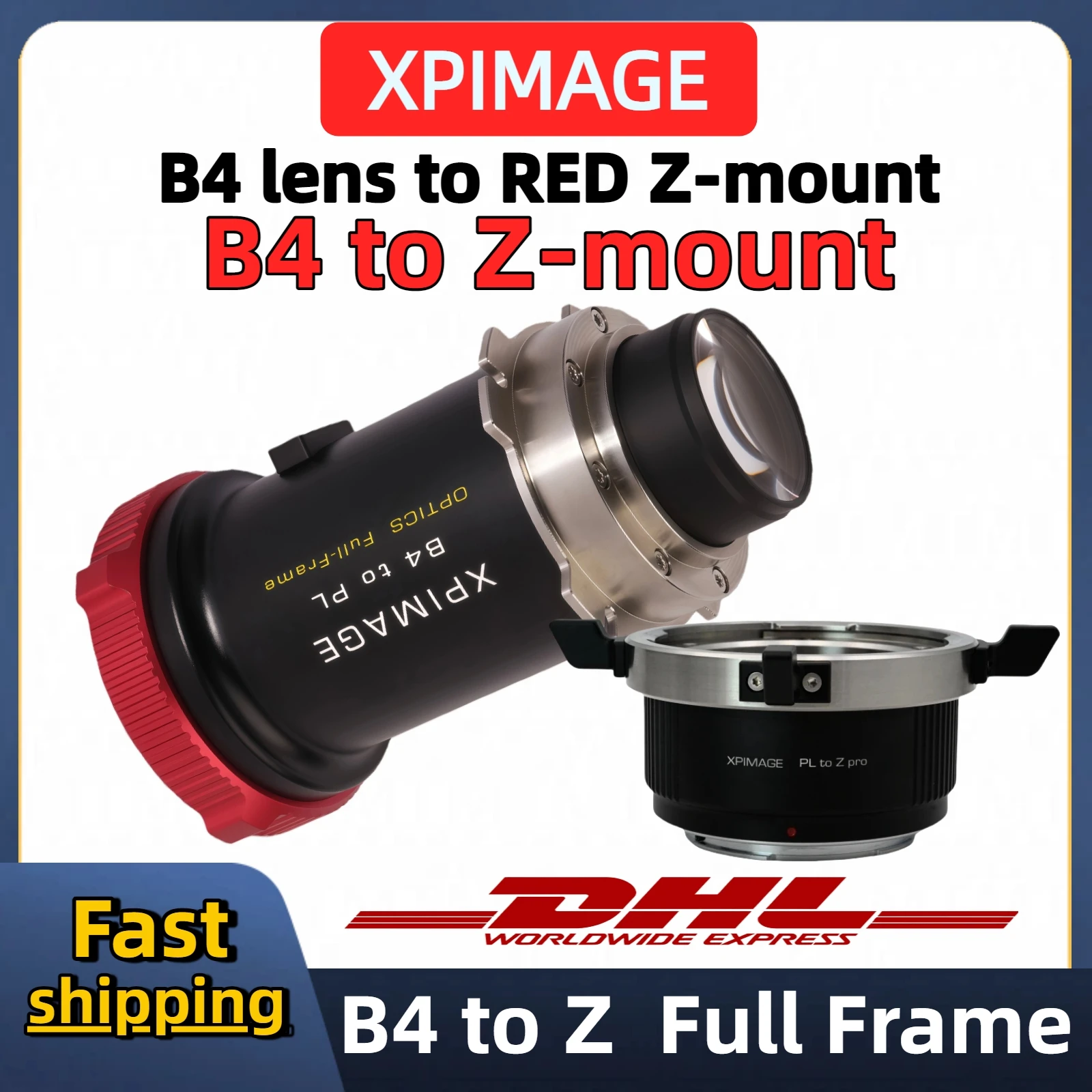 XPimage 2/3”B4 lens to Nikon Z-mount adapter with built in 3.6x Optics Frame Expander XPimage Full Framen 4K 8K