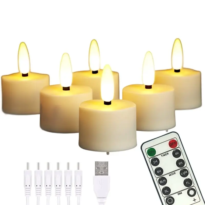 

AT02-Remote Control Small Rechargeable Flameless Tea Light Candles, Function LED Votive Candles 2/4/6/8 Hour Timer 1.5" X 2.17"