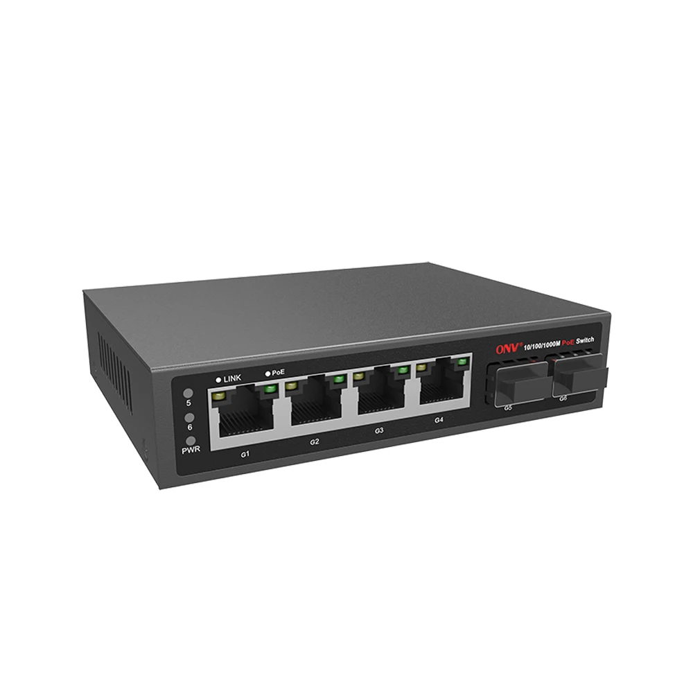 Unmanaged PoE Fiber 6-Port Switch with QoS 12Gbps Capacity Plug & Play for CCTV and Wireless Networks