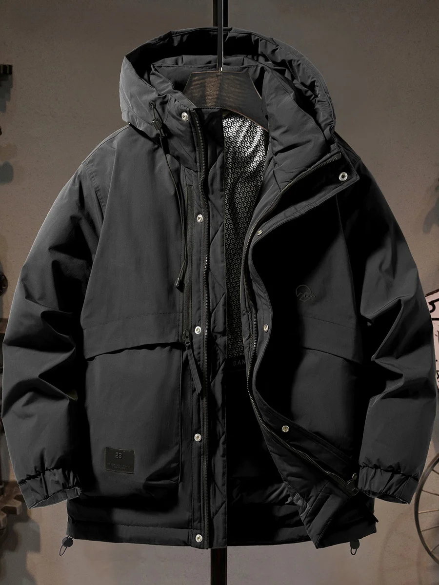 

Мужская утепленная куртка на осень-зиму: новая модная черная модель с множеством карманов, рабочая одежда, морозостойкая, теплая верхняя одежда