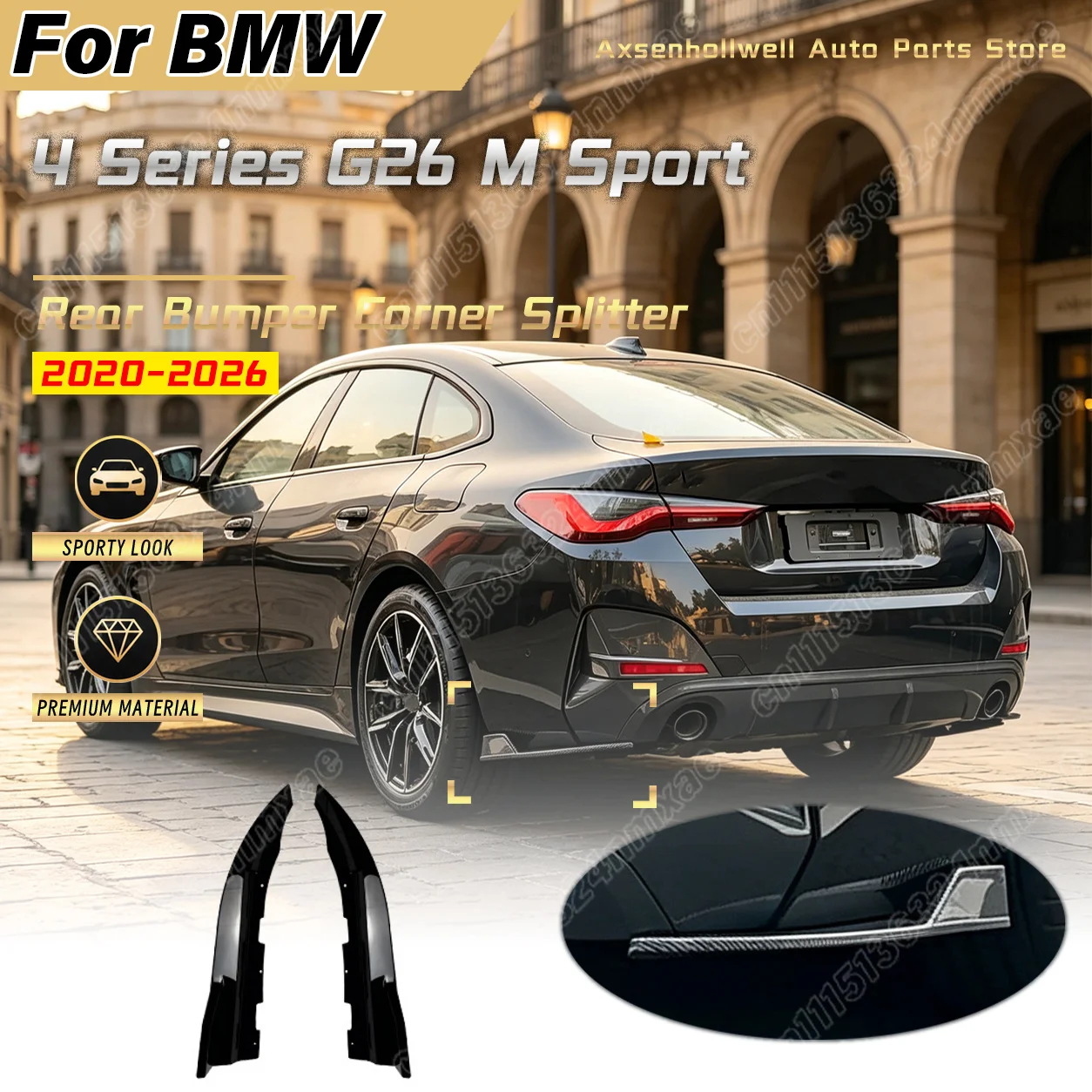 For BMW 4 Series G26 M Sport 2020 2021 2022 2023 2024 2025 2026 Car Rear Bumper Corner Splitter Spoiler Air Dam Guard Body Kit