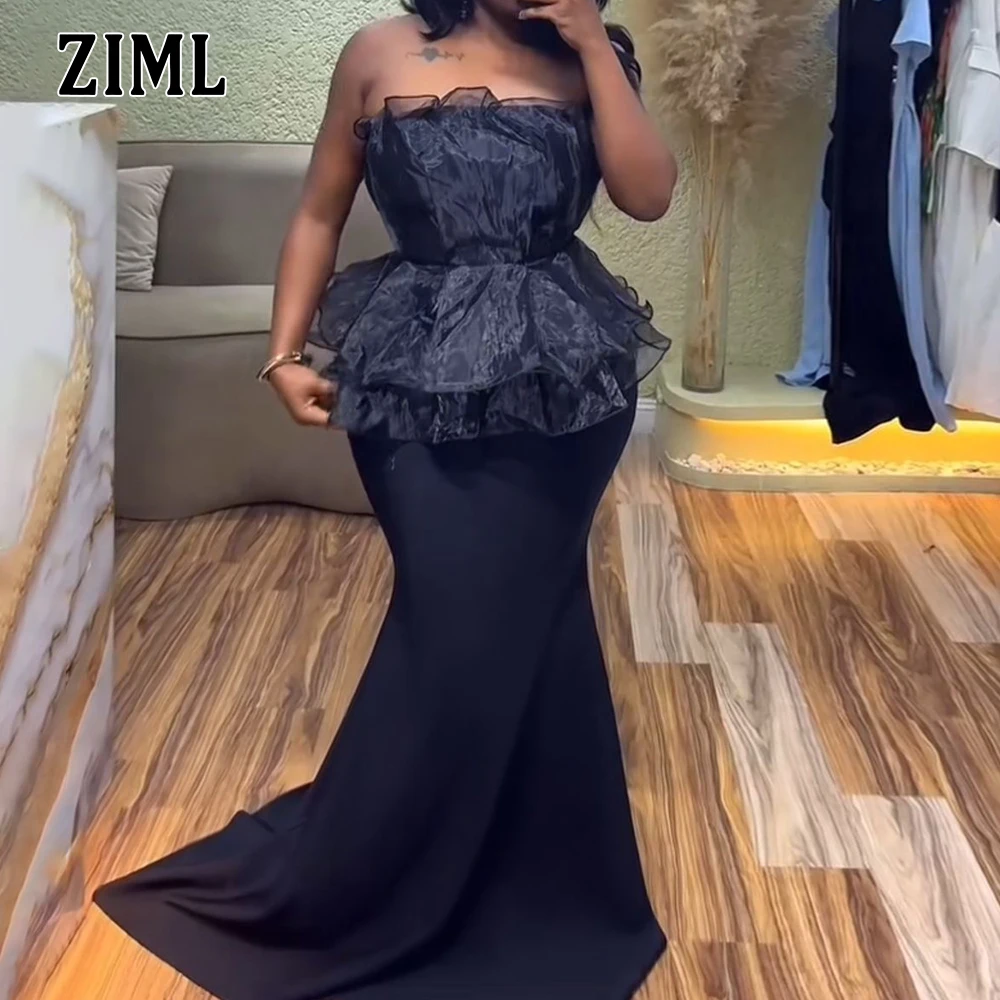 

ZIML Solid Spliced Mesh Tunic Floor Length Dresses for Women Strapless Sleeveless Backless Temperament Evening Dress Female New