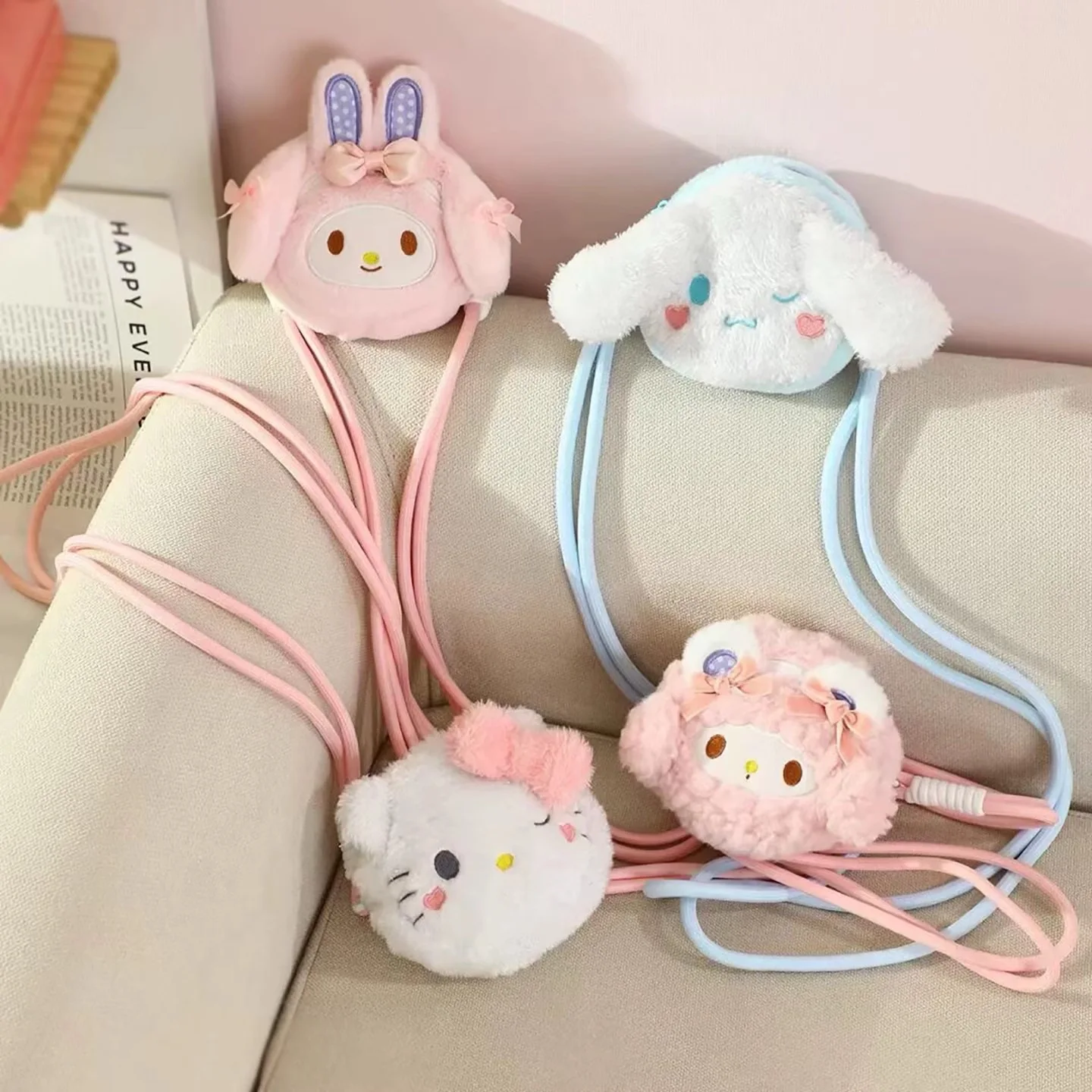 

2025 New Hot-selling Cartoon Kitten Plush Coin Purse Mobile Phone Messenger Bag Earphone Bag Multifunctional All-match Practical