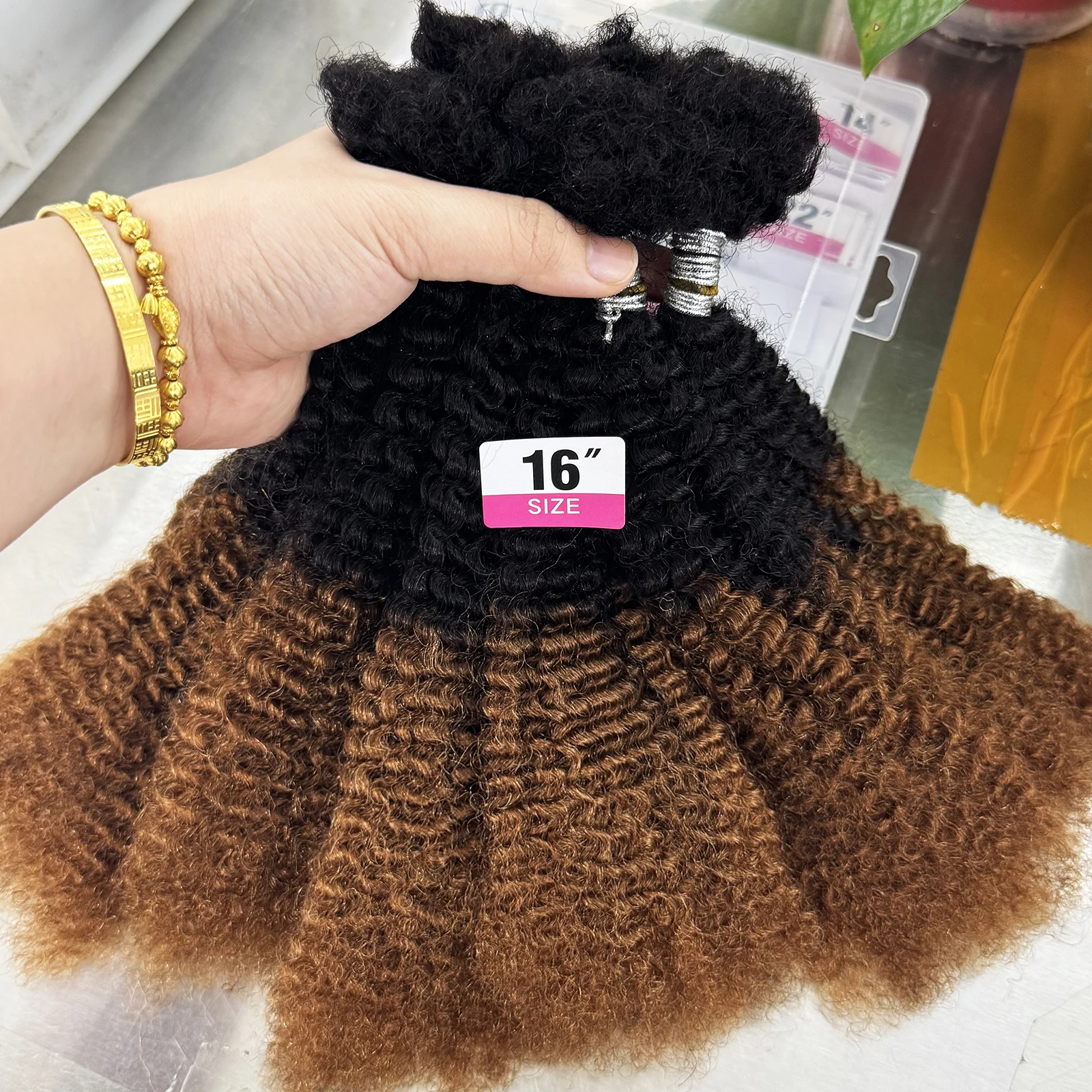 16inch Afro Kinky Curly Human Hair Bulk for Dreadlocks Extending Afro Kinkys Bulk Human Hair for Braiding 30g/pack Can Be Dyed