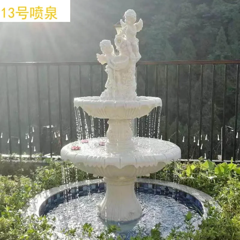 courtyard decoration, flowing water fountain, wedding, wishing pool, villa, living room, balcony, fish pond, outd