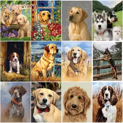GATYZTORY Oil Painting By Numbers Cute Dogs Acrylic Paints Painting By Number Animal Painting Number Living Room Decor