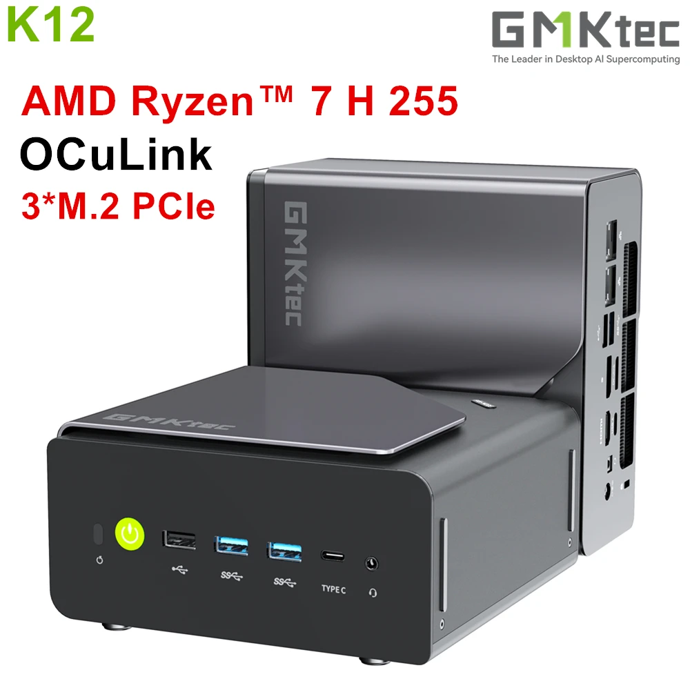 GMKtec NucBox K12 Игровой мини-ПК AMD Ryzen 7 H 255 OCuLink USB4 2 * DDR5 3 * PCIe 2 * 2,5G LAN RGB Настольный компьютер Windows 11 WiFi6E