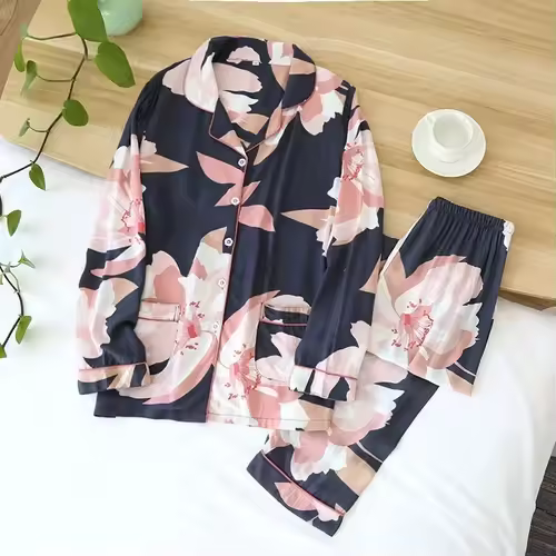 Spring / Summer New 100% viscose long-sleeved trousers ladies pajamas suit 3XL plus size long Sleepwear women's home Nightwear - Image 24