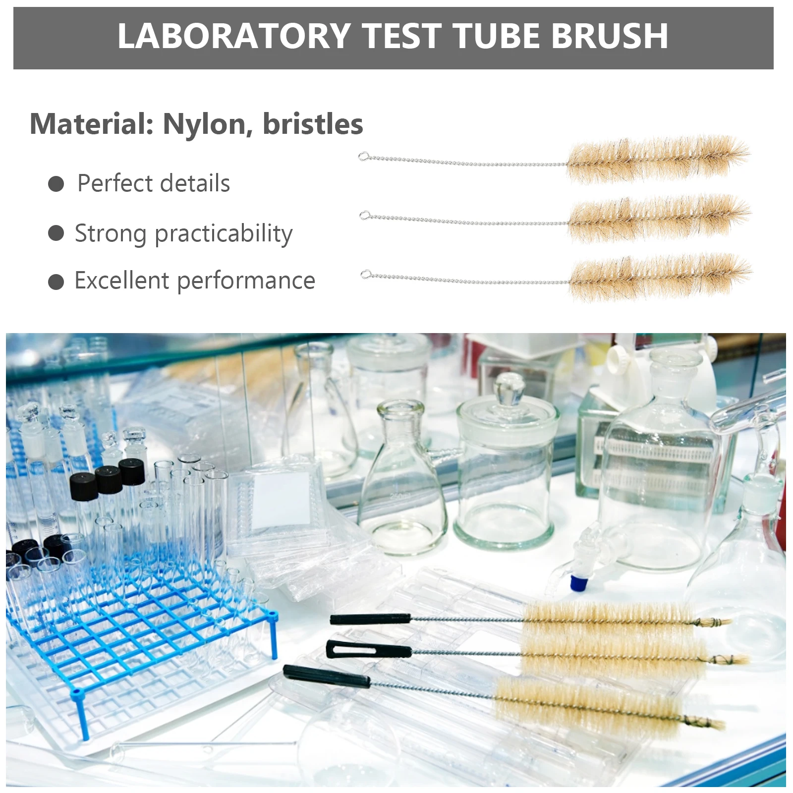 

10pcs Nylon Test Tube Cleaner Brush Multi-Functional Cleaning Tool Lab Tube Scrub Brush Long Lasting Sturdy Equipment