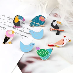 Forest Birds Lapel Pins Cute Crow Parrot Brooches Enamel Cartoon Animal Badge Shirt Bag Jewelry Accessories Gift for Kids значки