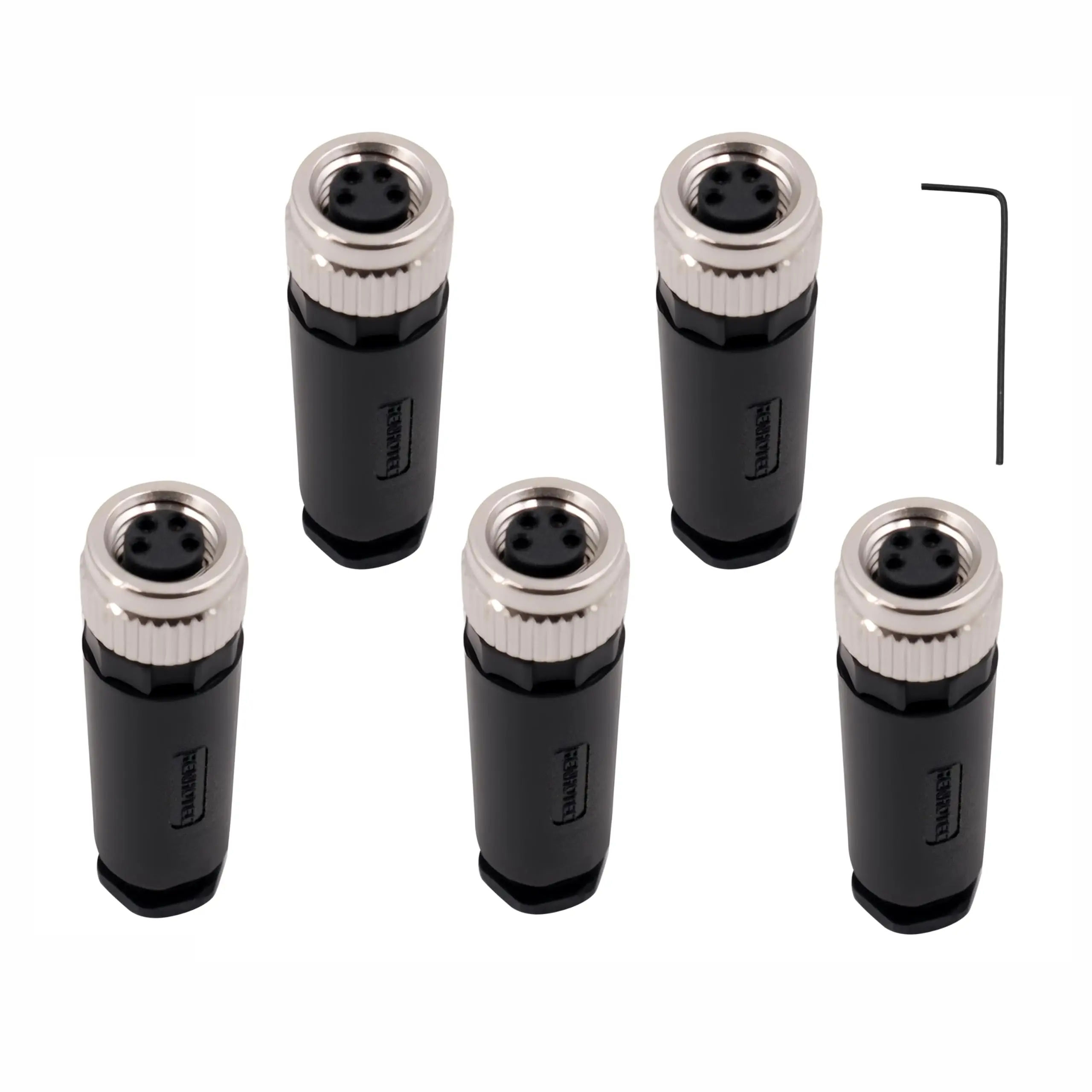 5pcs M8 4 Pin Female Straight Connector, Waterproof Unshielded Cable Assembly for Industrial Sensors & Automation Devices