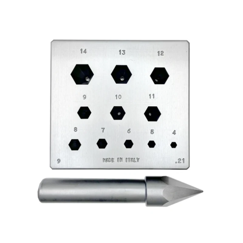 O.M.O Italian Hexagonal Bezel Maker Tool with Punch 4-14mm Hexagon Faceted & Cabochon Stone Setting Collets & Bezels Forming