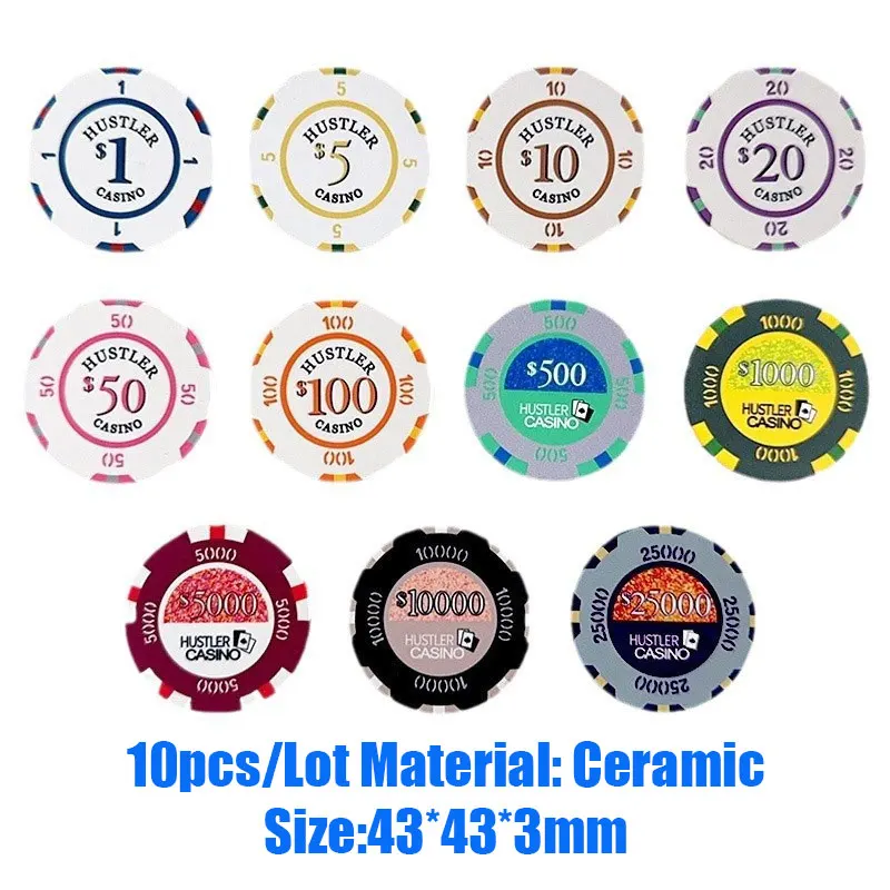 10pc/set New 43mm Ceramic Chips Poker Brand Set Chips for Texas Hold 'em Games