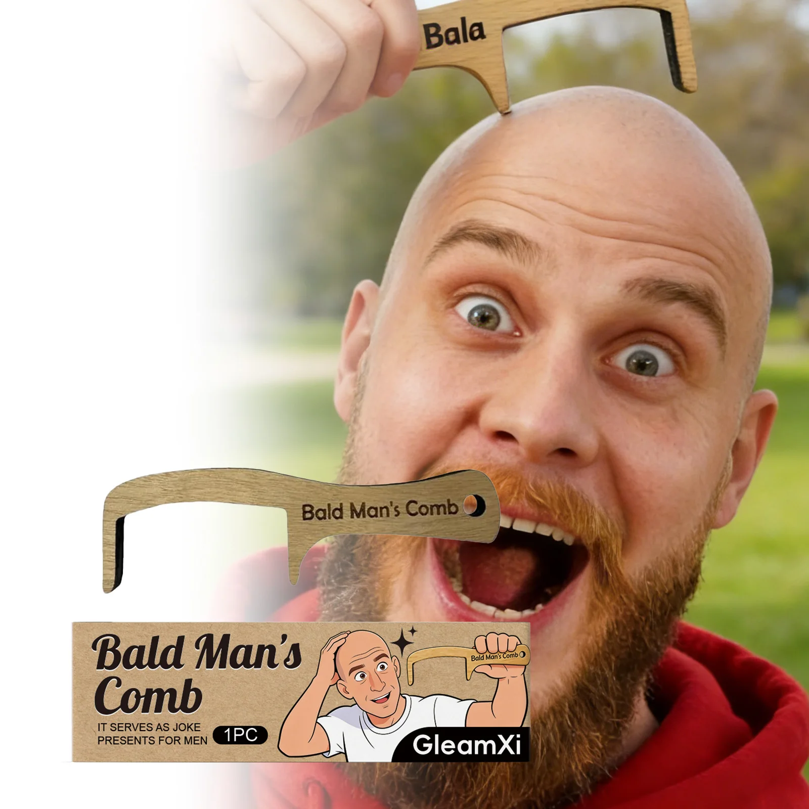 

Bald Head Fun Comb - Male Funny Creative Gift Wooden Scalp Massage Comb unny Bald Man Grooming Tool