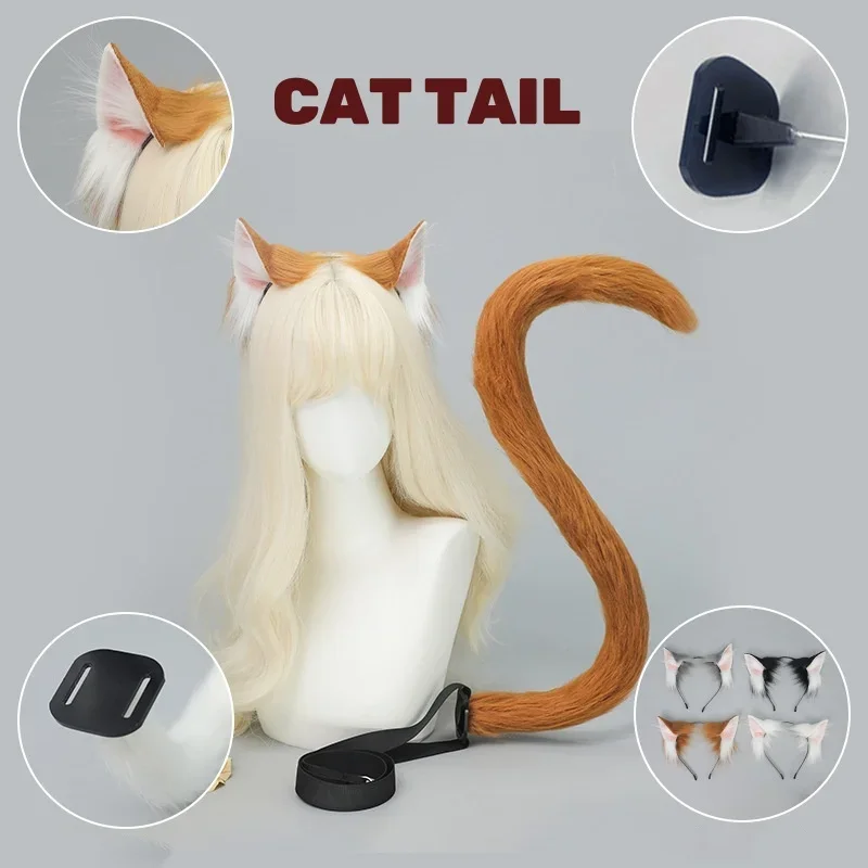 IMU Simulated Furry Cat Ears Headband Handcrafted Plush Cat Tail Night Party Cosplay Prop Comic con Cat Girl Tail Set