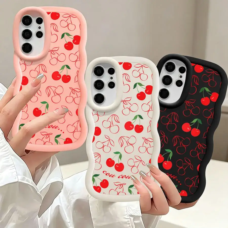 Cherry Line Art Case for Samsung Galaxy S26 S25+ S20 FE S24 S23 Plus S25 S21 S24+ S22 Ultra Soft Phone Cover