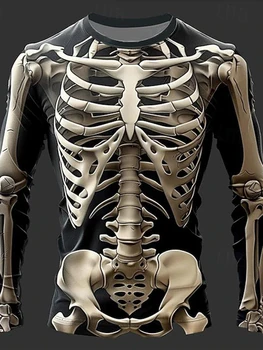 Halloween Horror Szkielet Narządy T-shirt Horror Atmosfera Kości Nadruk 3D Męska koszulka Outdoor Street Męska koszulka Top