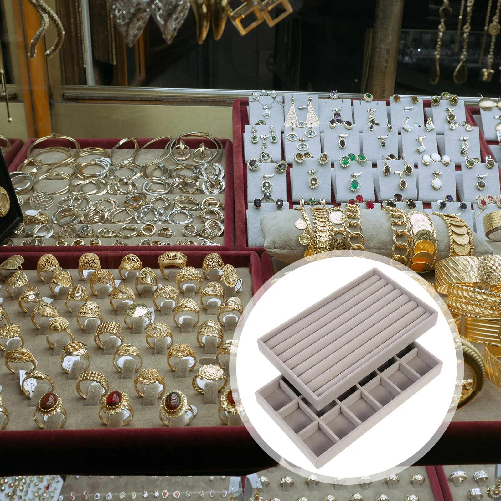 

2pcs Jewelry Display Holder Storage Box Organizer Showcase Stand for Earrings Rings Bracelets Rotatable Flannel Lined
