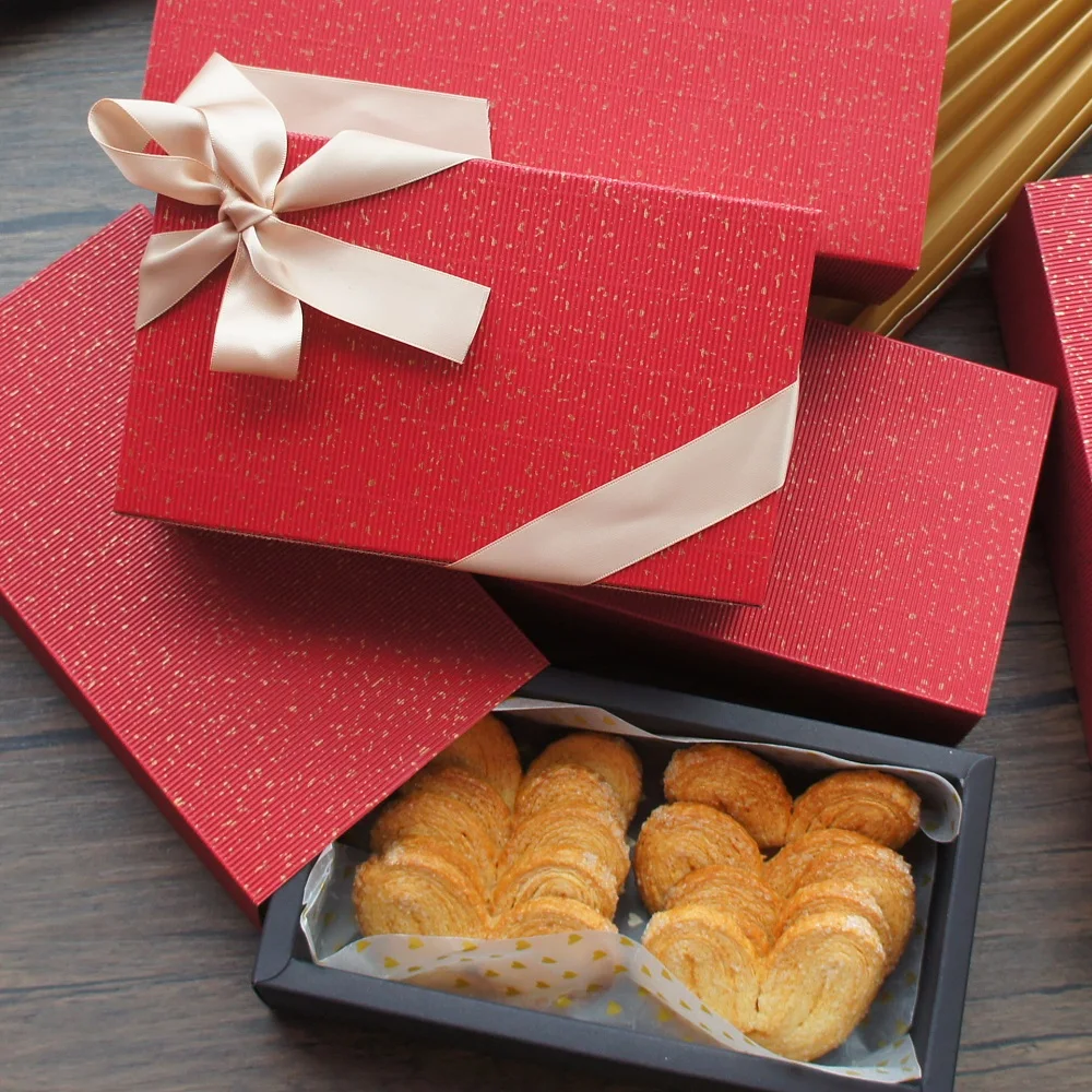 

5size Choose 5pcs Gold Dot Red Corrugated Paper Box Macaron Chocolate Cookie Christmas Wedding Party Gifts Packaging