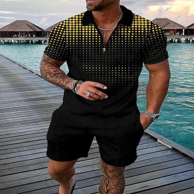 Summer Men\'s Trend Printed T-shirt Shorts Slimming Suit