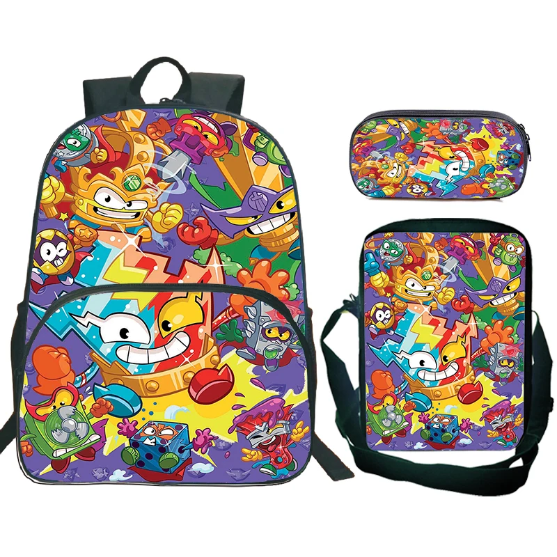 New Superthings Cartoon Backpack 3Pcs Set Boys Girls Schoolbag Shoulder Bag Pencil Bag SUPERTHINGS School Satchel Travel Mochila