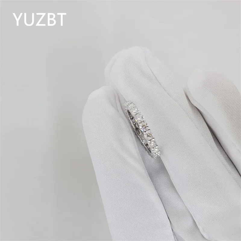 YUZBT 9K White Gold Pt950 Platinum Total 1 ct Excellent Cut Diamond Tester Past Full Paved Micro D Color Moissanite Wedding Ring