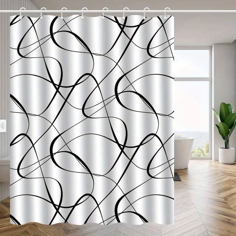 1pc Minimalist abstract geometric patterned shower curtain, machine washable polyester, suitable for bathroom décor.