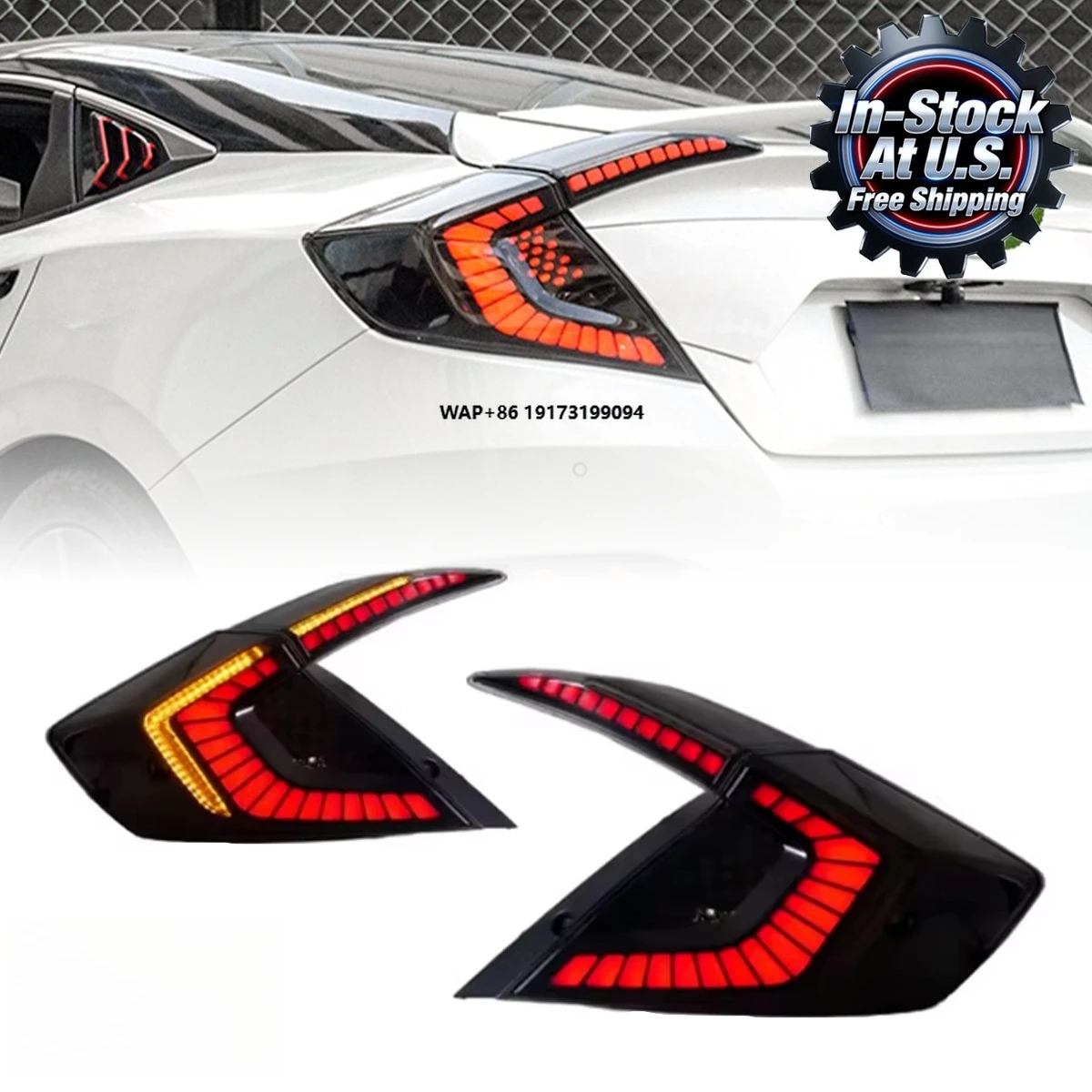 

Pair for 2016-2021 10th Gen Sedan LED Rear Tail Lights Brake Lamps