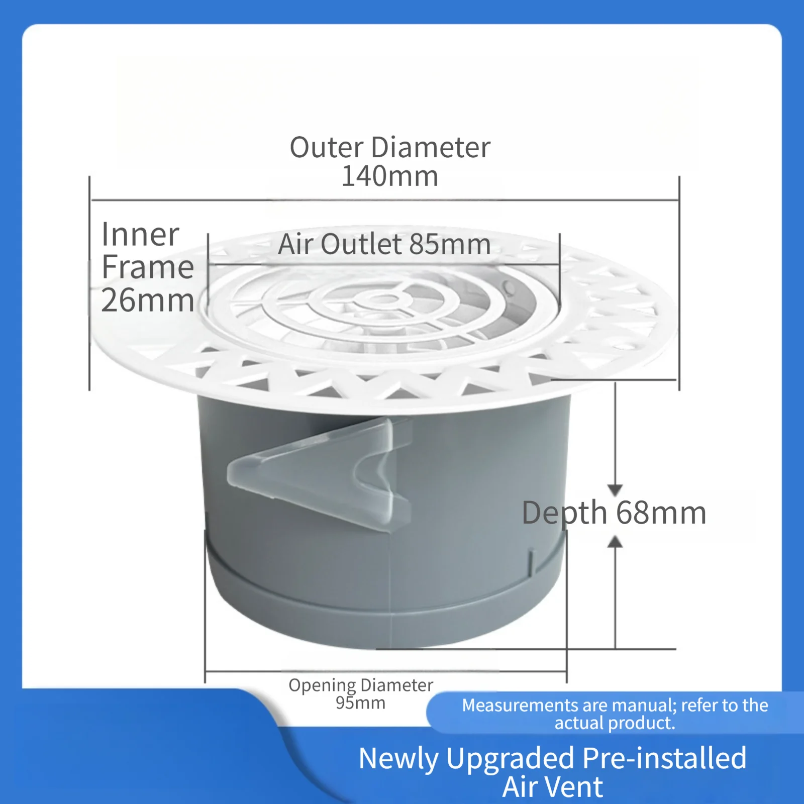 Adjustable 3-Setting Round ABS Air Vent Designed for Frameless Installations with Pre-Embedded Mounting System