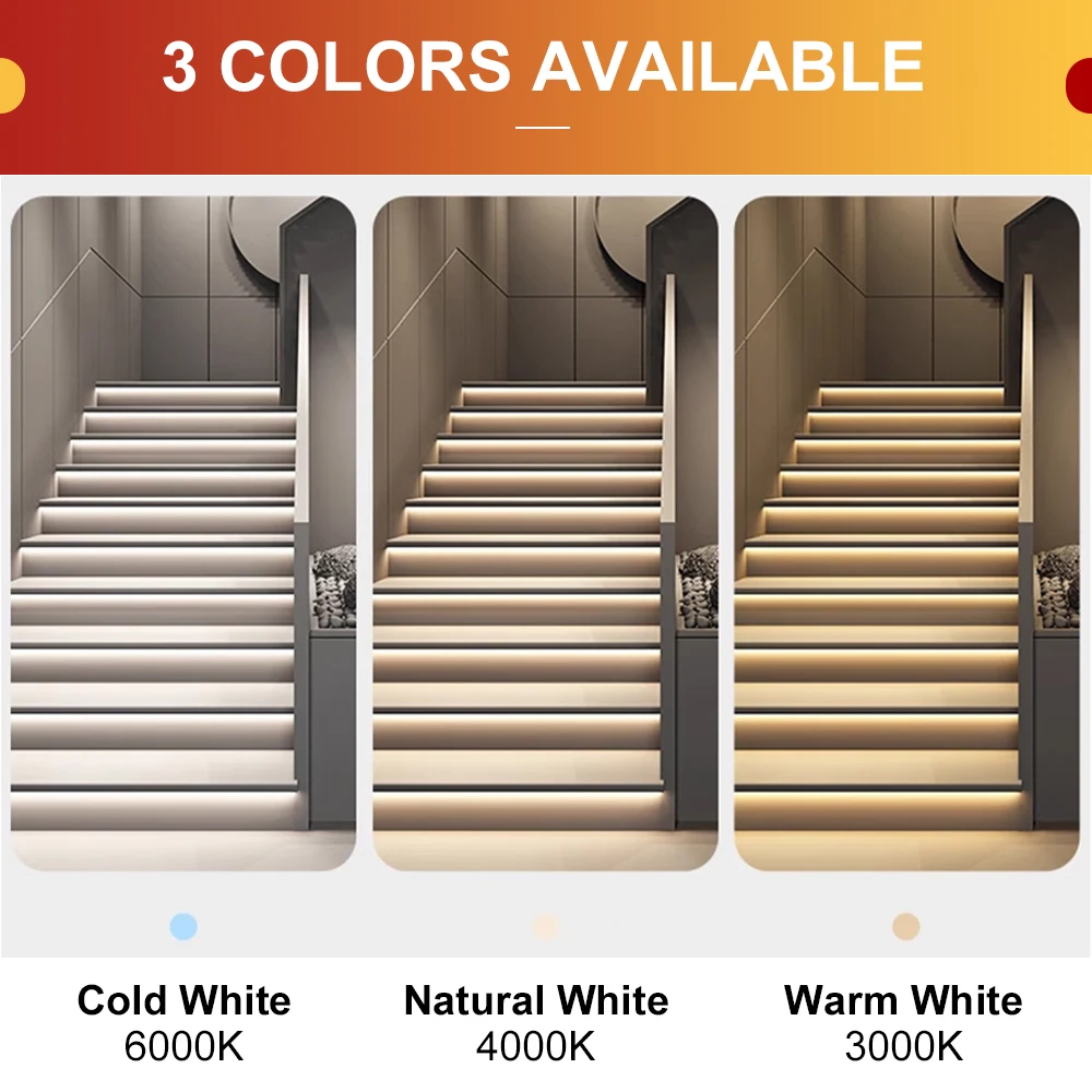 LED Stair Light Strip 16 20Step  Motion Sensor Stair LED Strip with Daylight Sensor Easy Install Warm Neutural Cold White kit