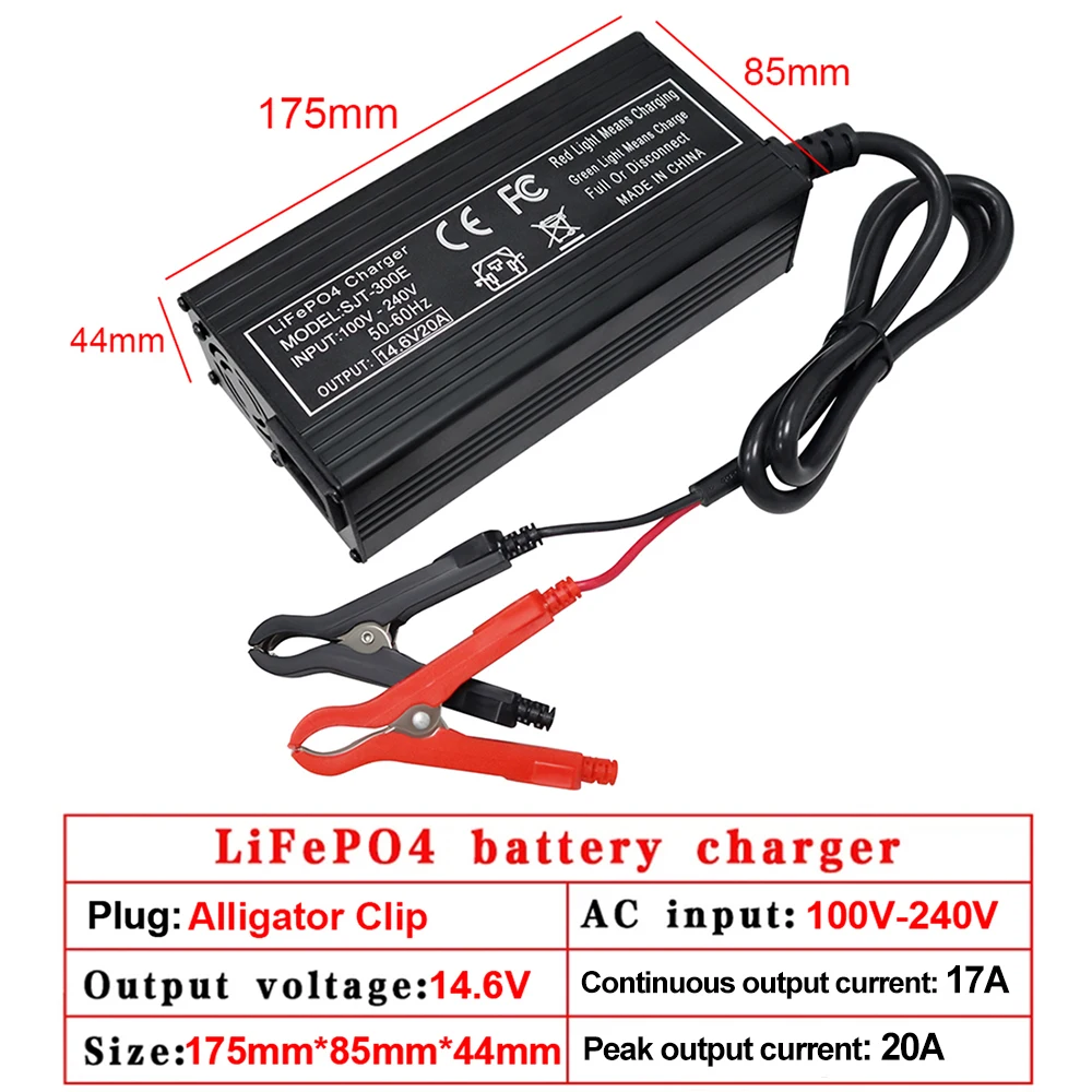 14.6V 20A Smart Lifepo4 Charger 110-220V 4S 12V 17A Charger For Lithium iron Phosphate Battery Pack XT60 XT90 Alligator Clip