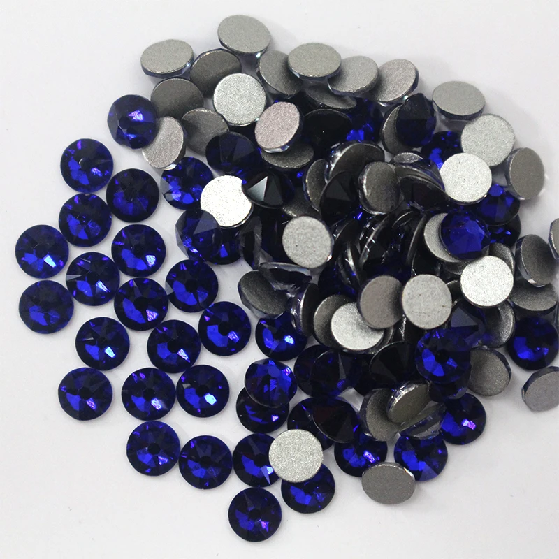 Cobalt 2088 Non Hotfix Color 8 big and 8 Small Cut 5A Top Quality Flat back rhinestones Glue on crystal with gold foiled back