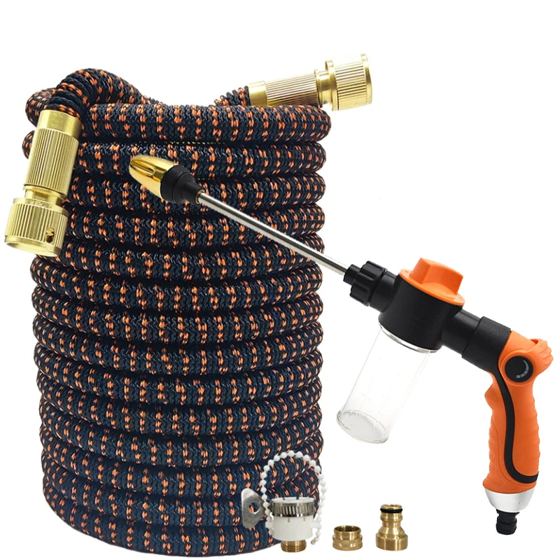 

Растягивающийся волшебный садовый шланг с портативным пенным распылителем, соединитель 1/2 дюйма, шланг для мойки автомобилей, принадлежности для полива сада