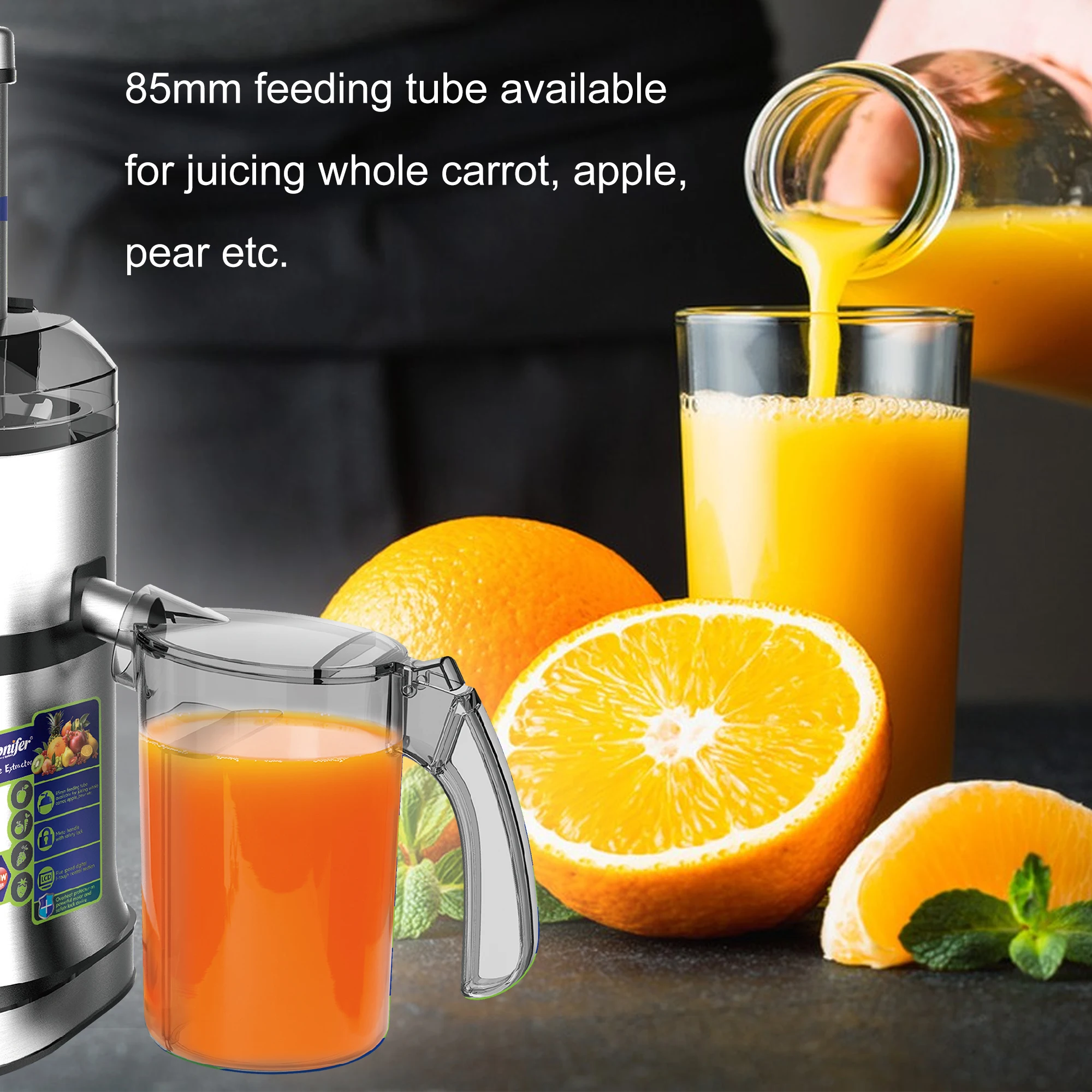 Sonifer Juice Extractor SF-5539 .2.4L extra large pulp container and 1.0L juicer jar .85mm feeding tube available for juicing wh