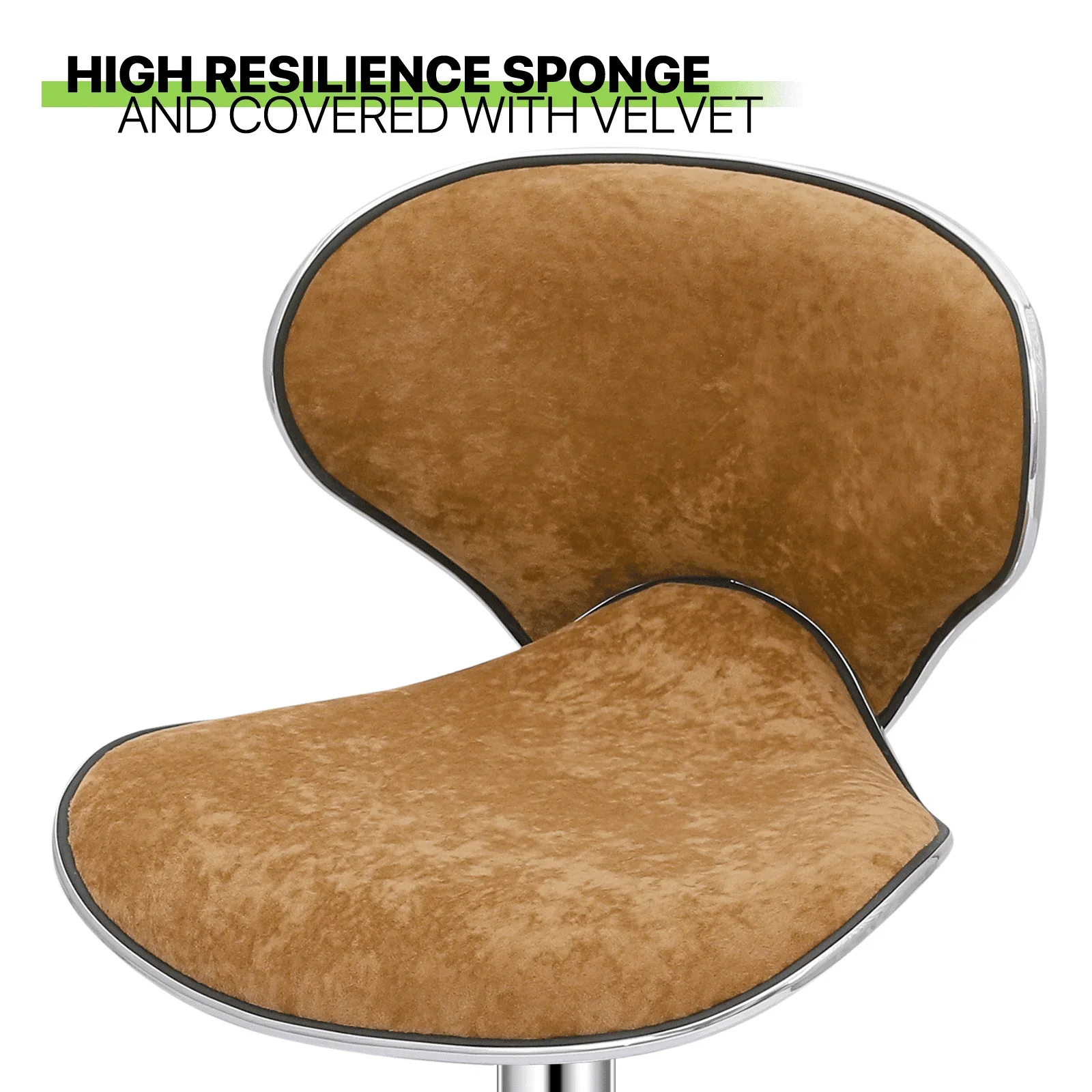 Set of 2 Velvet Adjustable Height Lift Bar Stools wit Curved Seat, Swivel Barstools Kitchen Counter Height Chairs, Cinnamon