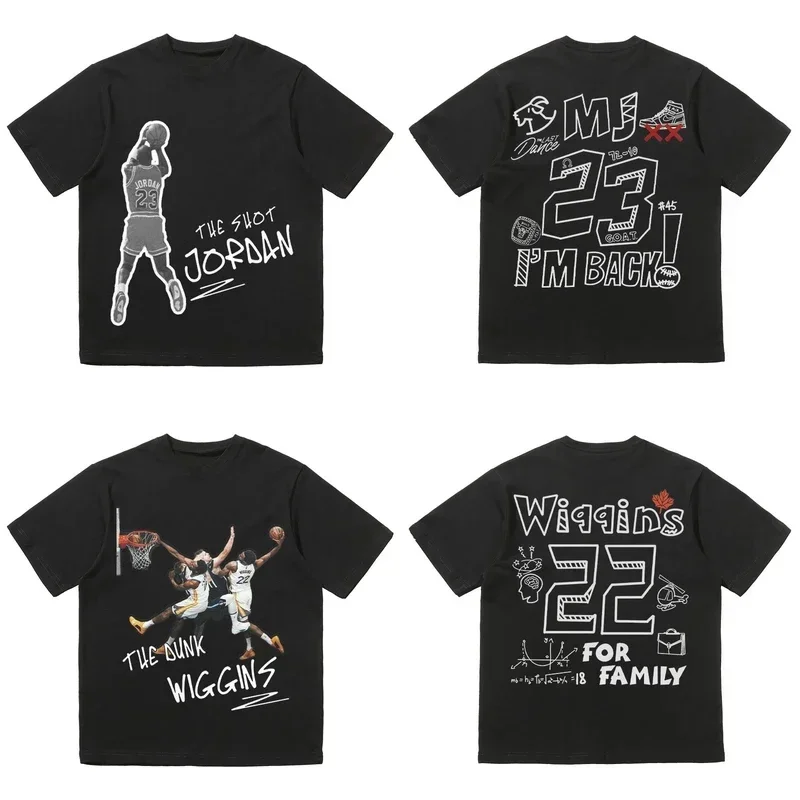 

NBA Basketball Stars James Funnly Print Short Sleeve Tee 100%Cotton Men's T Shirt Fashion Brand Casual Sports Loose Y2K Tops