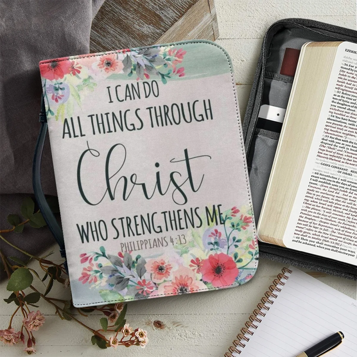 

Кожаный чехол FORUDESIGNS с изображением Библии, цветочный дизайн с изображением Библии, искусственная Обложка с ручкой, карманные чехлы с изображением Библии