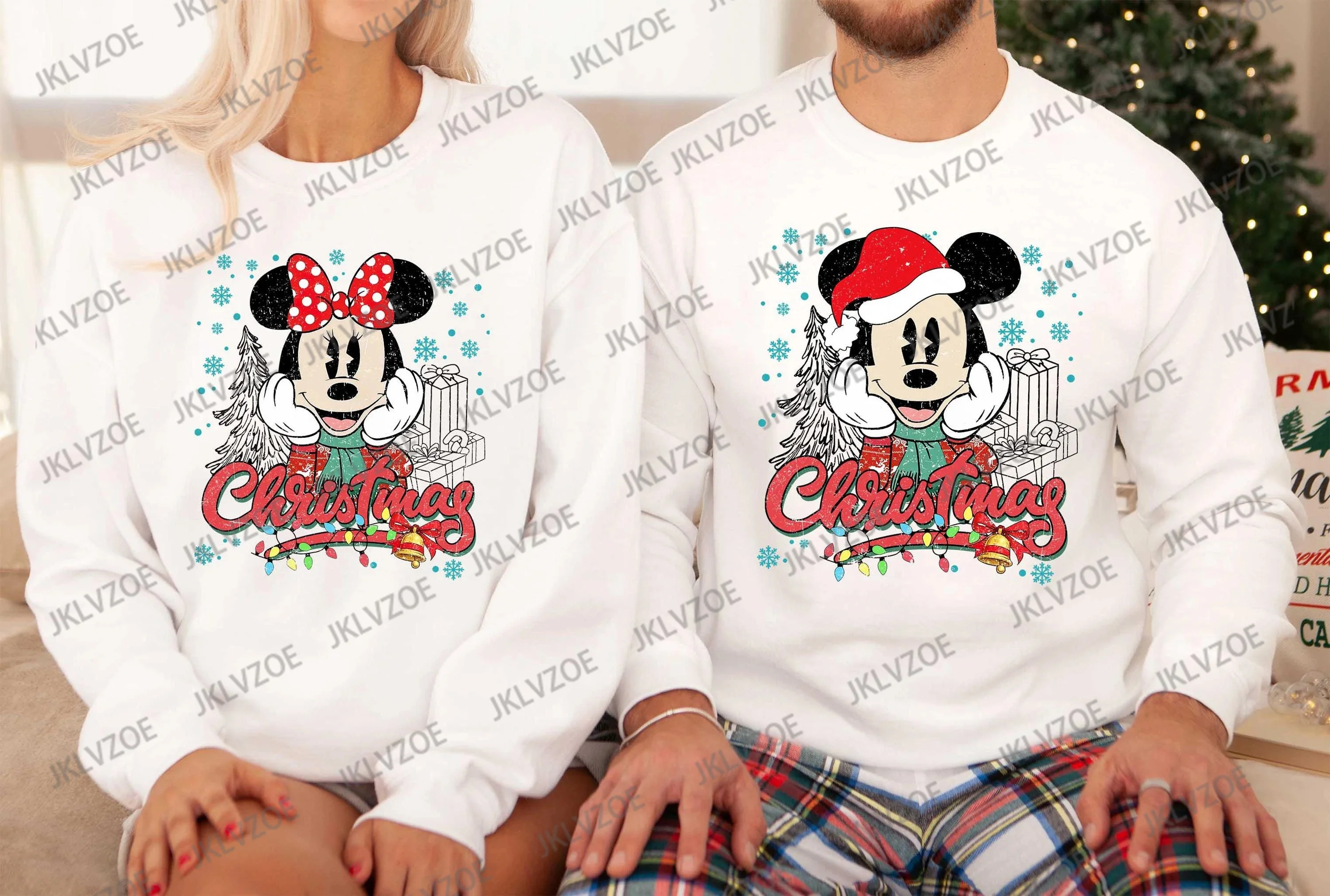 Mickey And Minnie Couple Hoodie Disney Family Christmas Sweatshirt Autumn Winter Casual Fashion Round Collar Pullover Hoodie