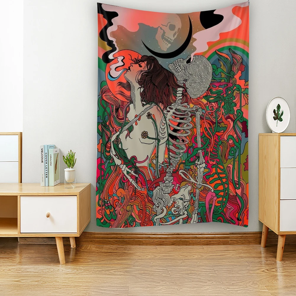 

Beauty and Skeleton Illustration Background Decoration Tapestry Bohemian Hippie Wall Decoration Tapestry