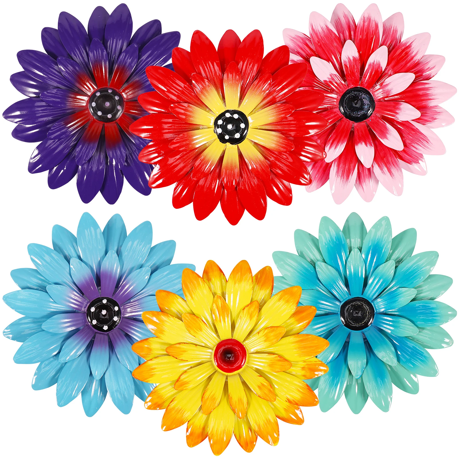 6Pcs 8 Inch Metal Sunflower Wall Decor 6 Colors Flower Wall Art Hanging Decorations 2-Layer Sunflower Wall Sculptures for Indoor