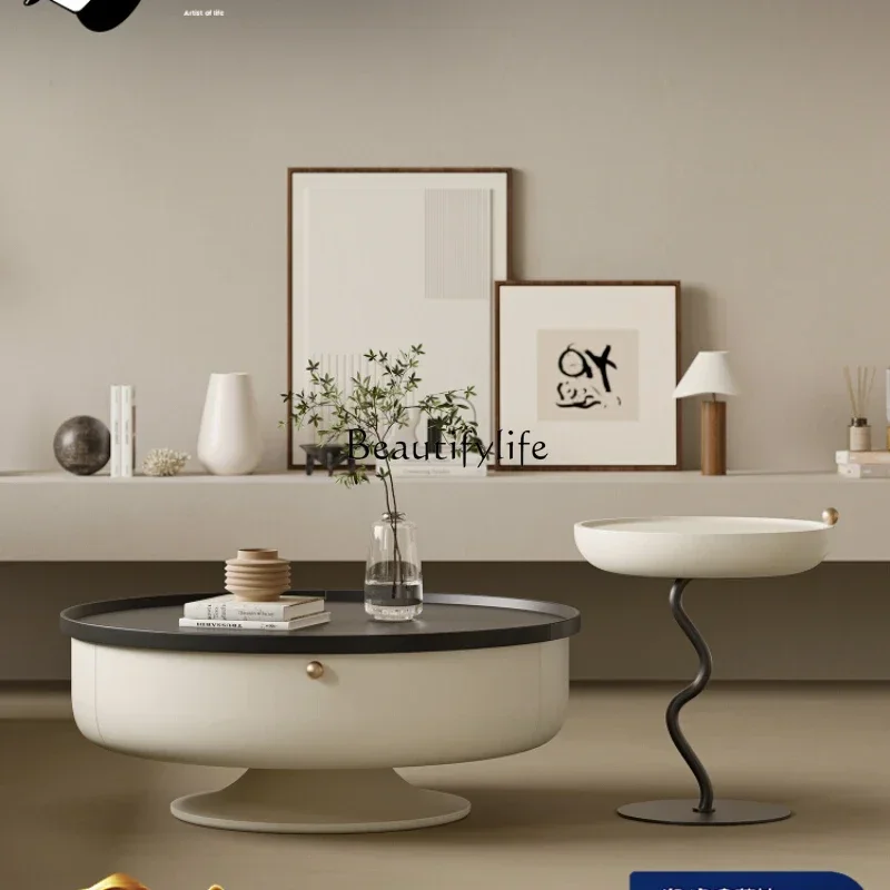 FGCream wind 2024 new coffee table light luxury modern size round coffee table combination