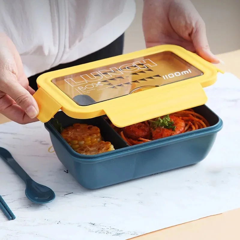 Japanese Style New Microwave Lunch Box with Bento  Compartments Portable Box Leakproof Food Container for Kids with Tableware