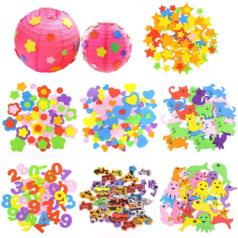 Self Adhesive EVA Foam Stickers Geometry Heart Star Animal Flower Stickers Kids School Project Party Decorations DIY Craft Toys