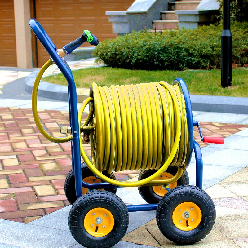 

Large wheeled hand push metal water pipe storage frame, water pipe truck 100 meters, car wash and watering, garden gardening