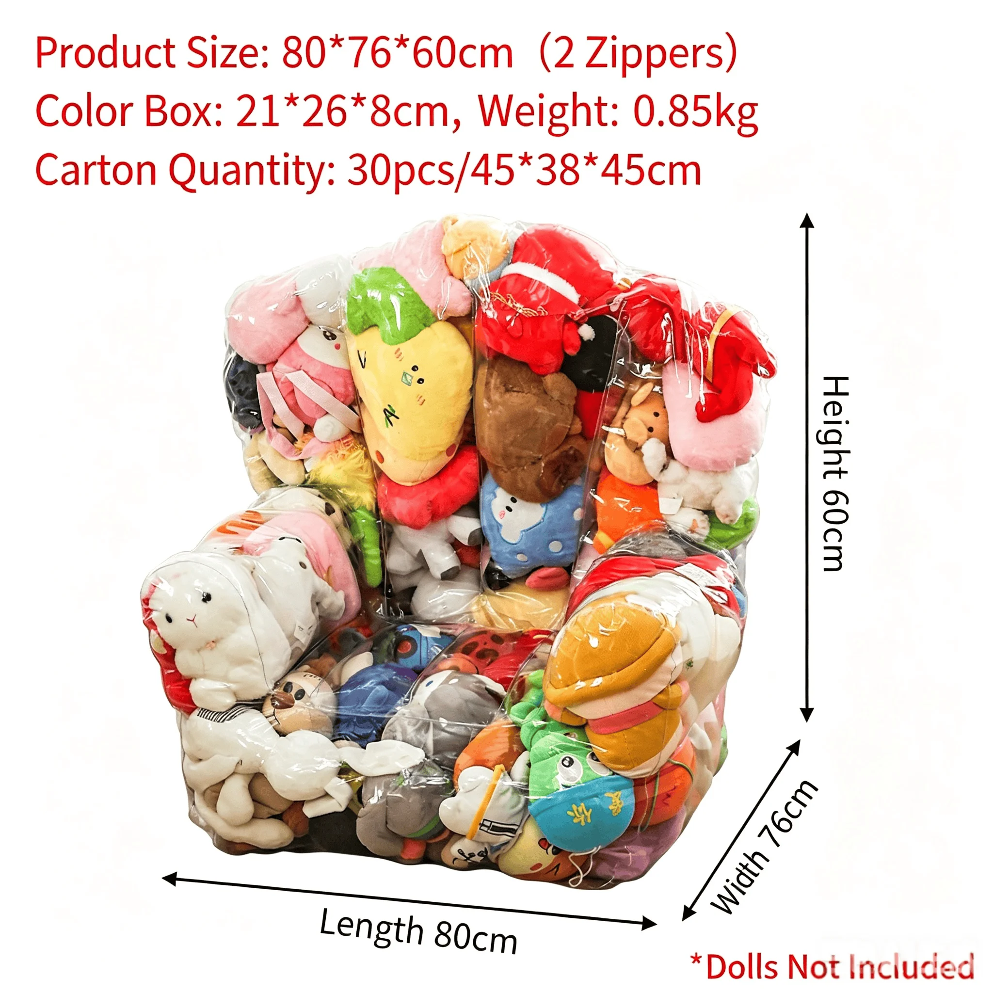 （No dolls included）1 pcs Transparent Inflatable Storage Sofa, Fillable Bean Bag for Plush Toys image 2