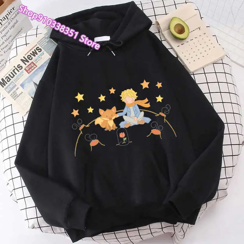 Cartoon The Little Prince and the Fox Anime Hoodie Manga Hoodies Women Kawaii Pullover Sweatshirts Aesthetic Clothes Korean Top