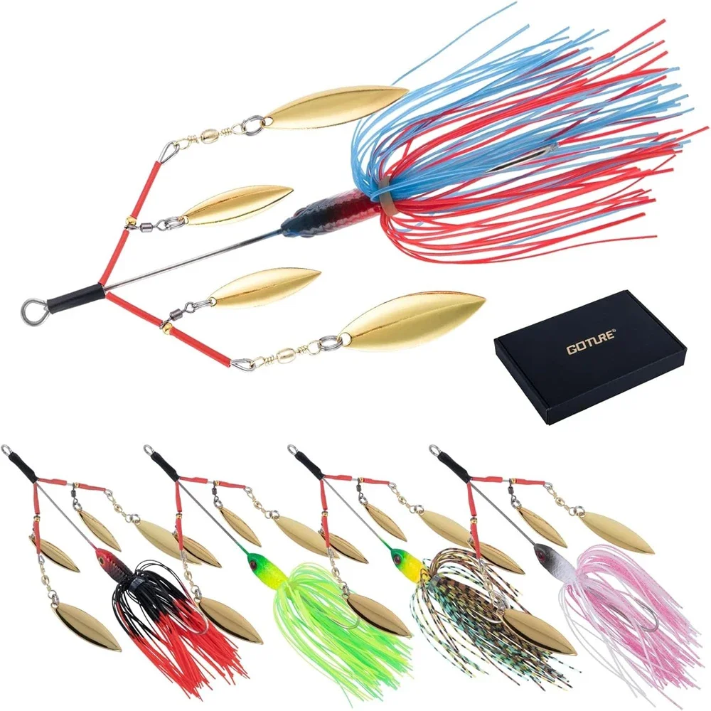 Goture Fishing Lure 5Pcs Spinner Baits for Bass Fishing  with 4 Willow Leaf Blades Lures Spinners Spoon for Bass Fishing